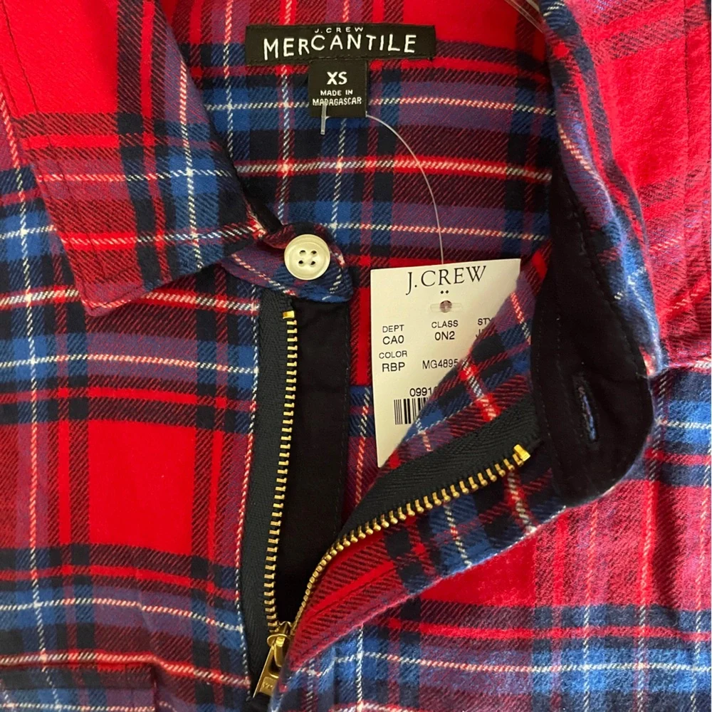 J. Crew Mercantile Plaid Half-Zip Pullover Top Shirt Jacket Women's XS NWT J5266